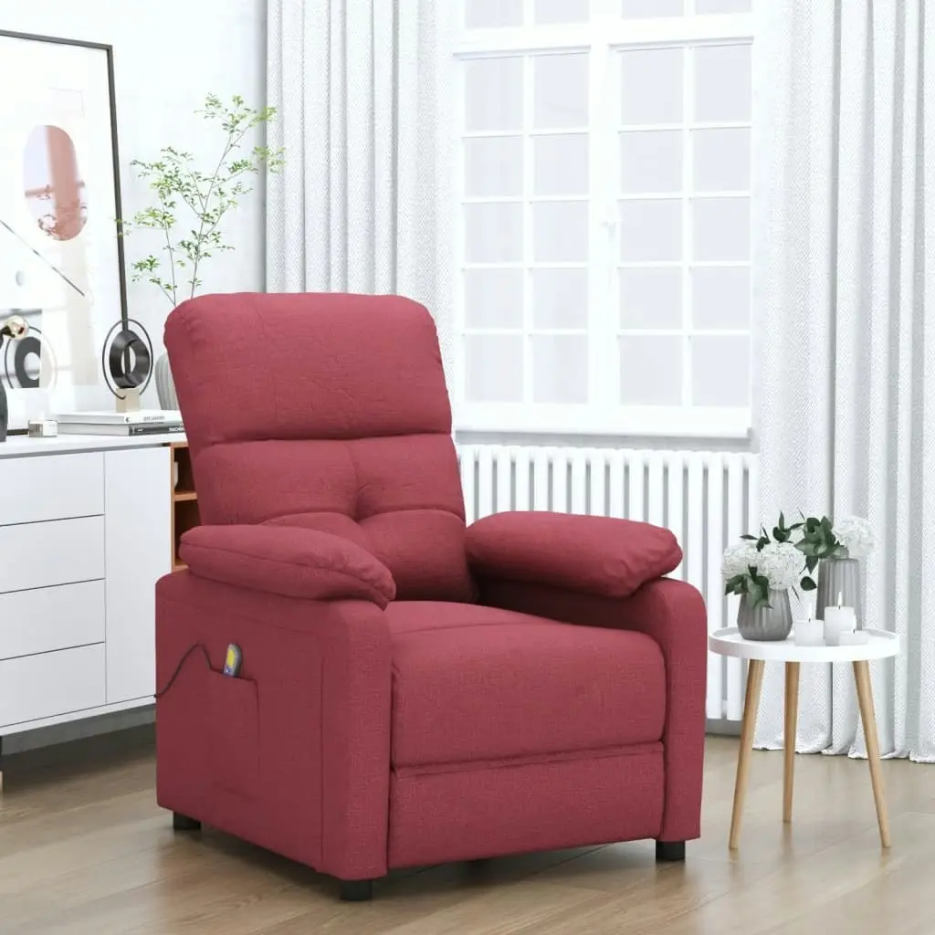 Massage Chair Wine Red Fabric 348290