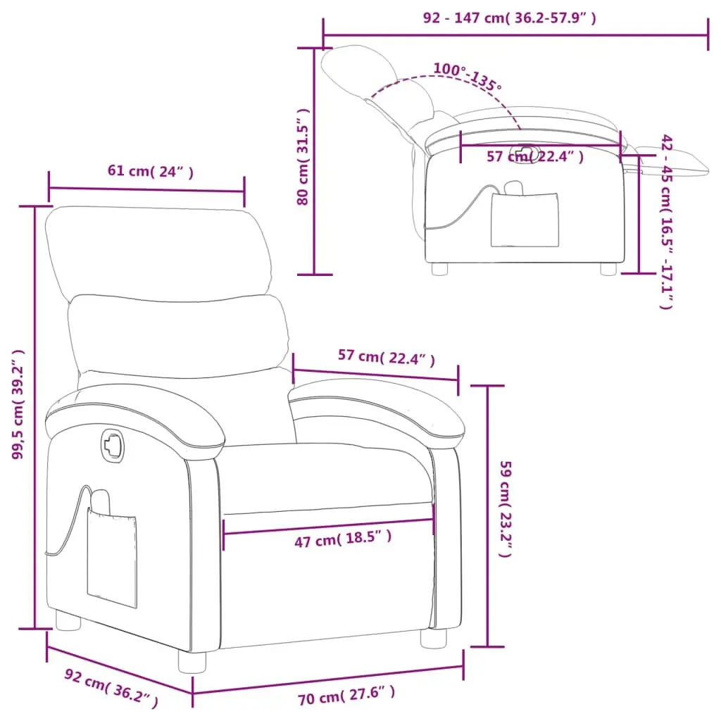 Massage Recliner Chair Black Fabric 3205366