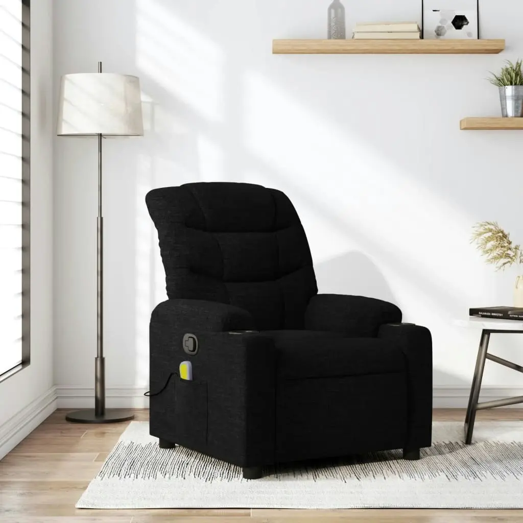 Massage Recliner Chair Black Fabric 374158