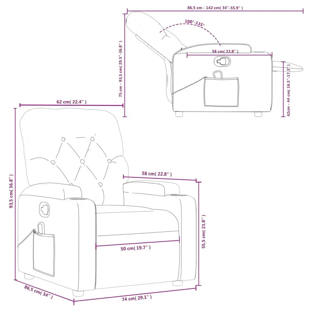 Massage Recliner Chair Black Fabric 372493