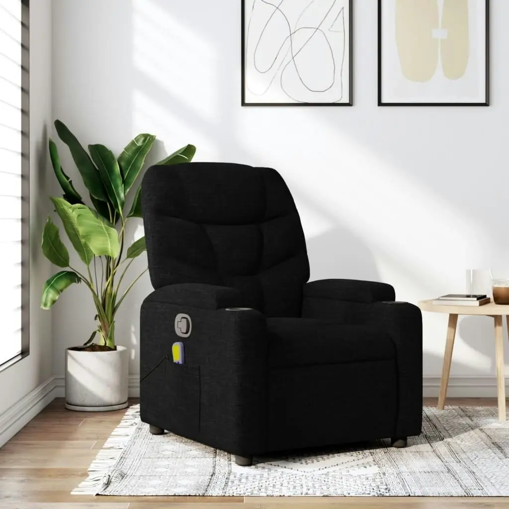 Massage Recliner Chair Black Fabric 3206034