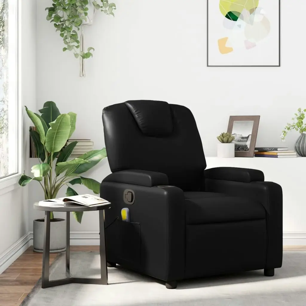 Massage Recliner Chair Black Faux Leather 3205979