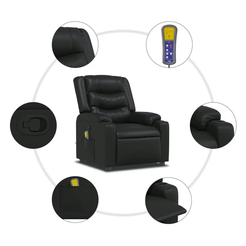 Massage Recliner Chair Black Faux Leather 374123