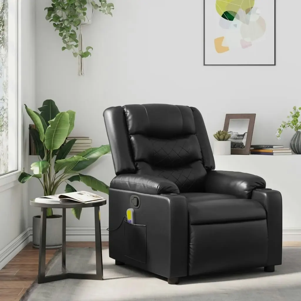 Massage Recliner Chair Black Faux Leather 374123