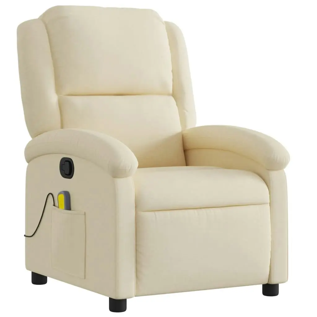 Massage Recliner Chair Cream Fabric 3205419