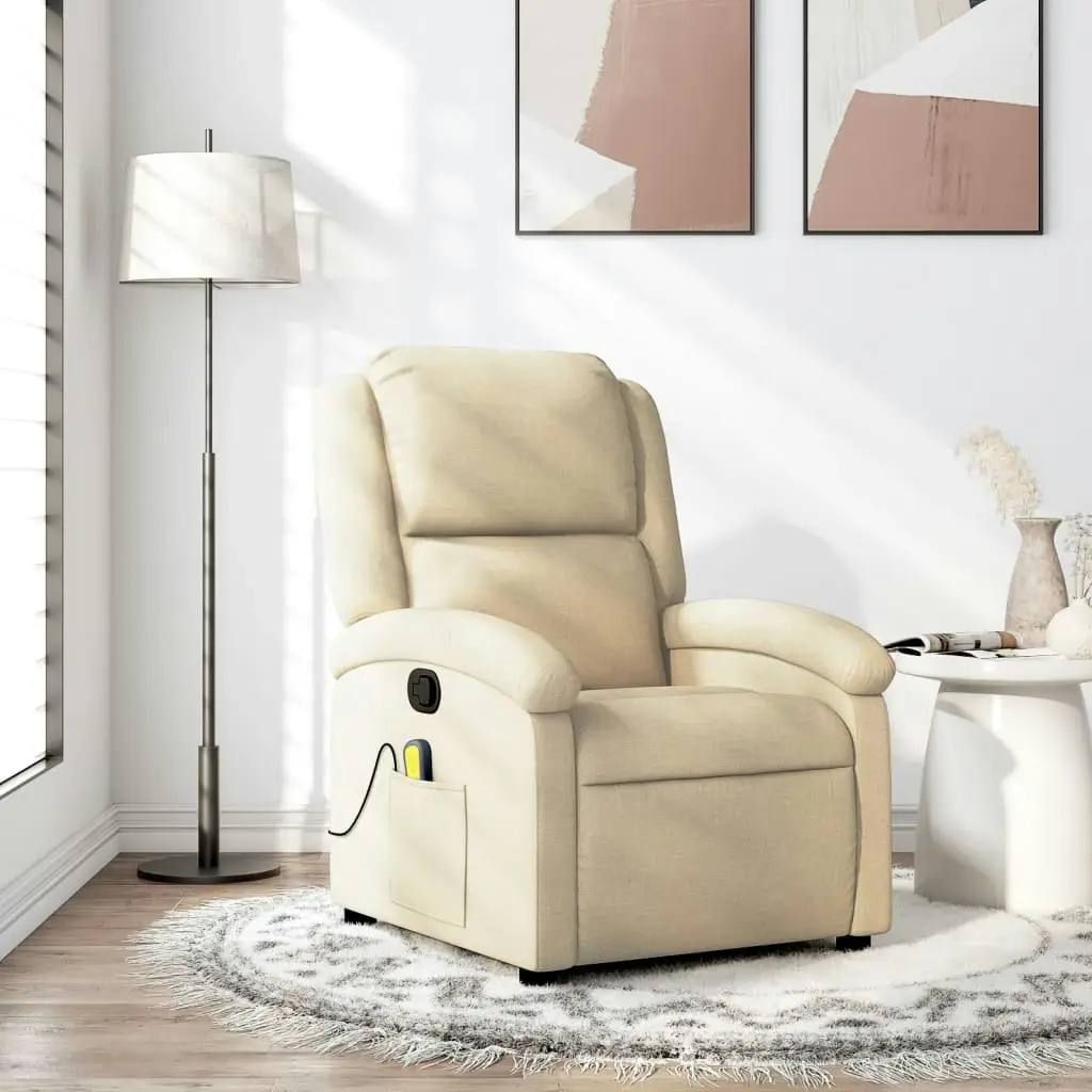 Massage Recliner Chair Cream Fabric 3205419