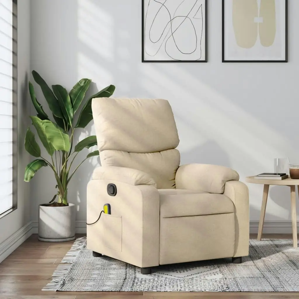 Massage Recliner Chair Cream Fabric 3205687