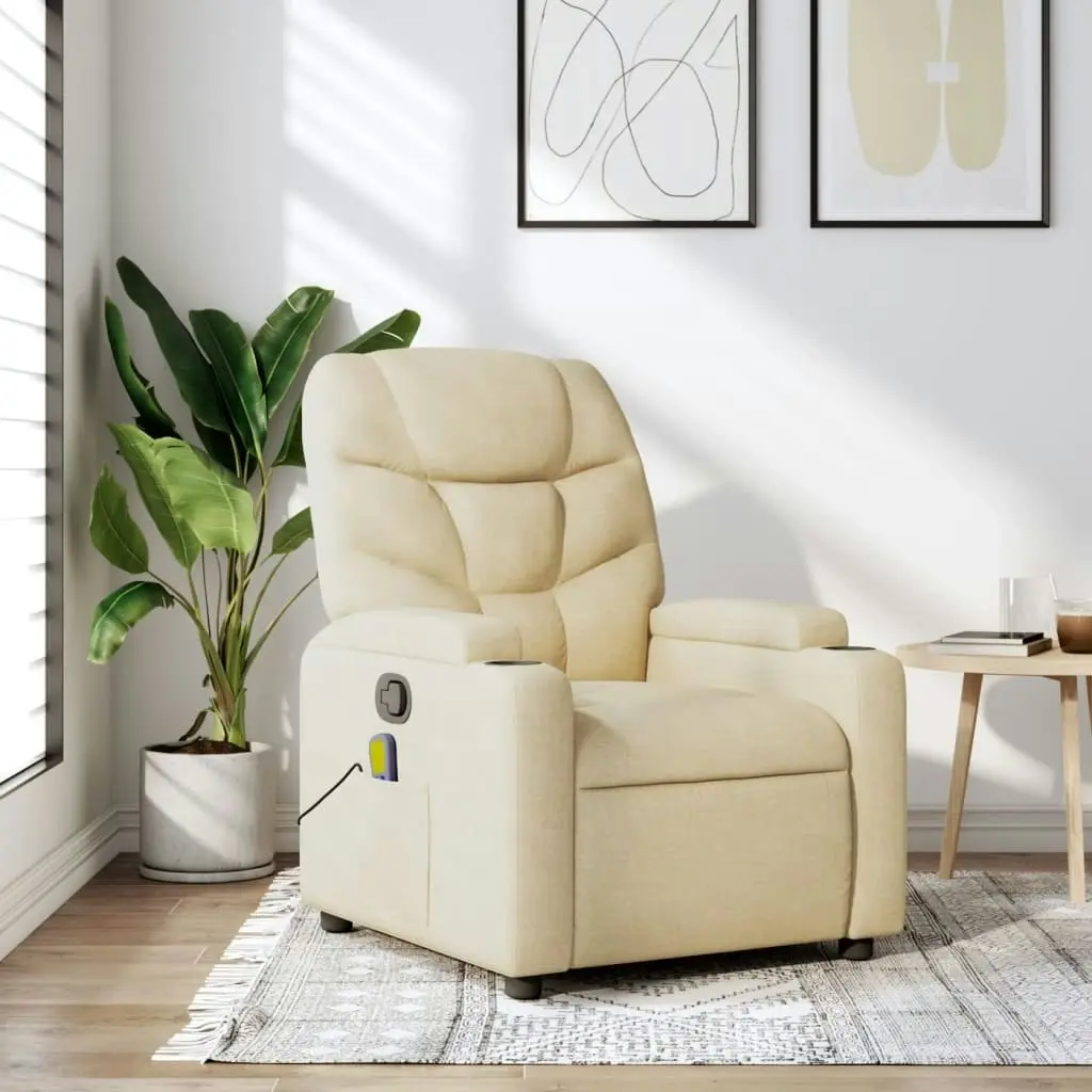 Massage Recliner Chair Cream Fabric 3205615