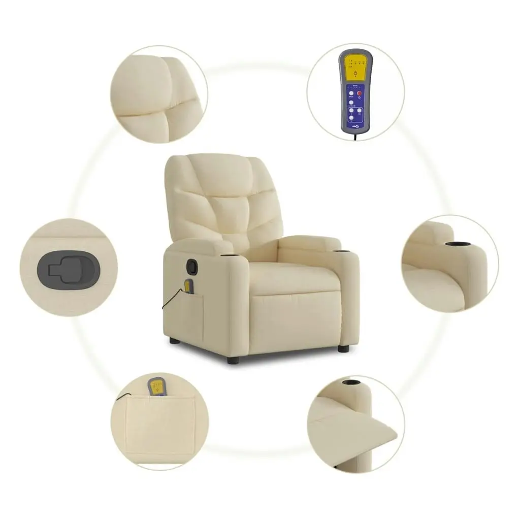 Massage Recliner Chair Cream Fabric 3205615