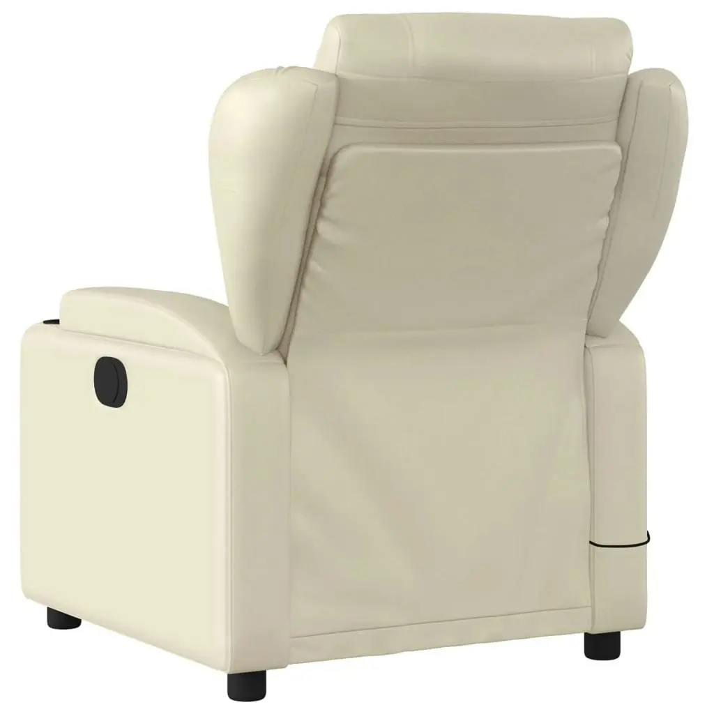 Massage Recliner Chair Cream Faux Leather 372435