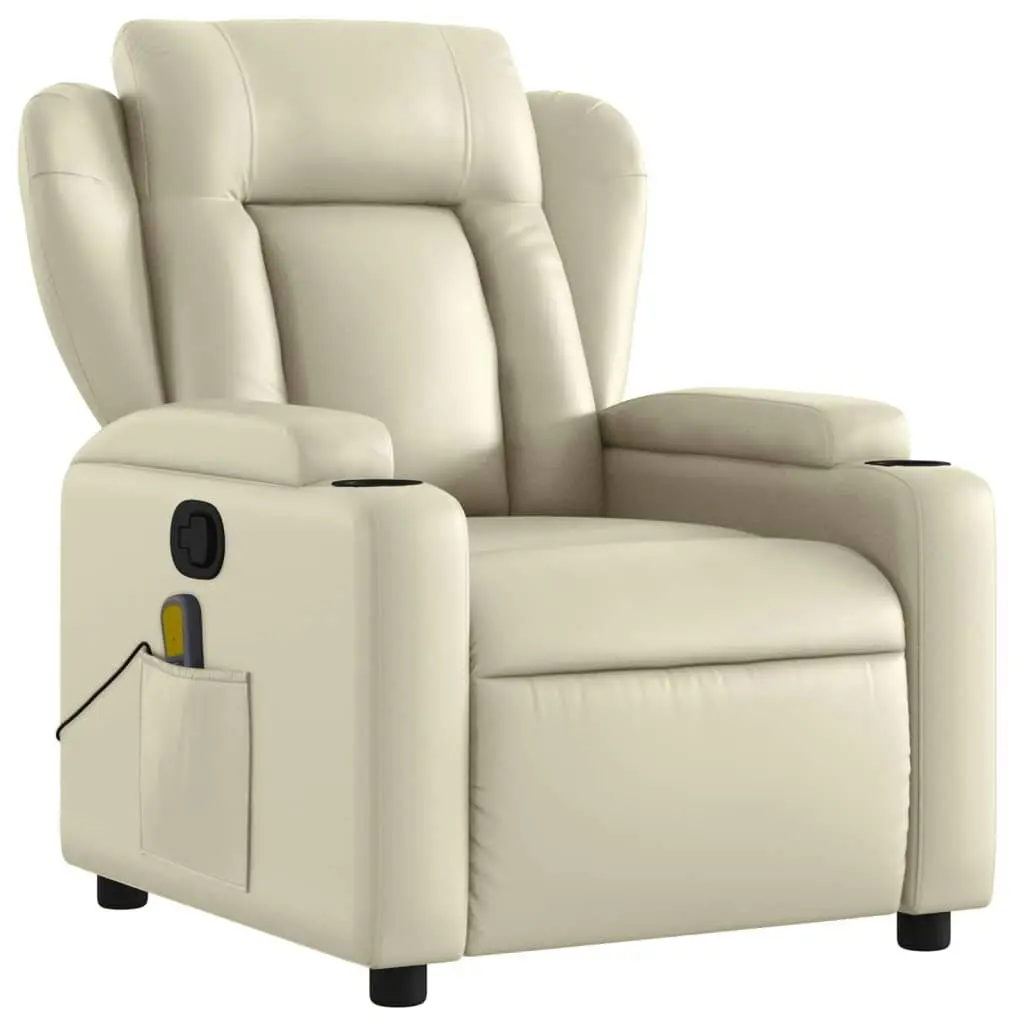 Massage Recliner Chair Cream Faux Leather 372435