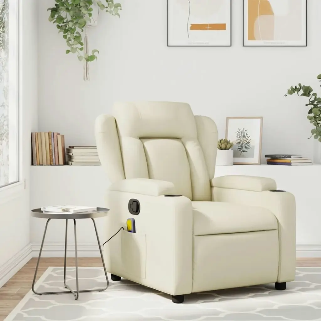 Massage Recliner Chair Cream Faux Leather 372435