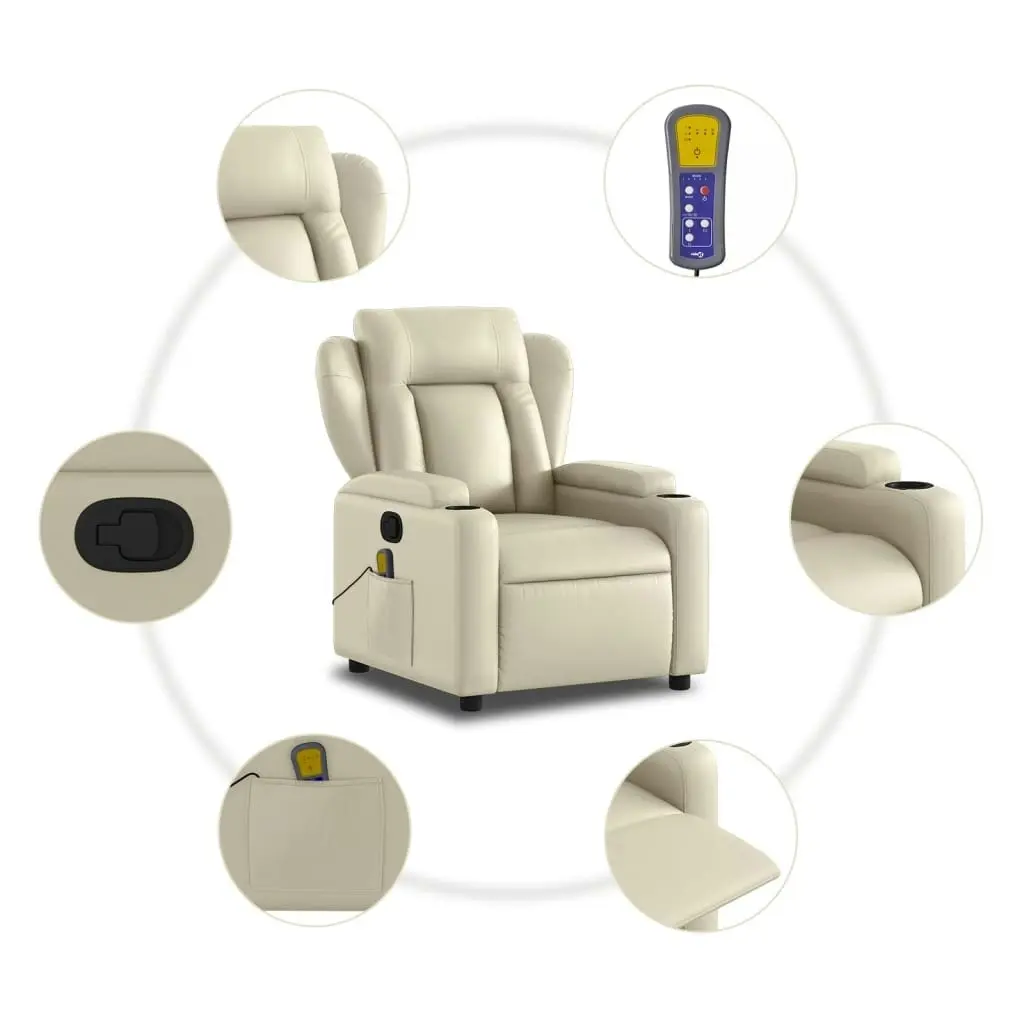 Massage Recliner Chair Cream Faux Leather 372435