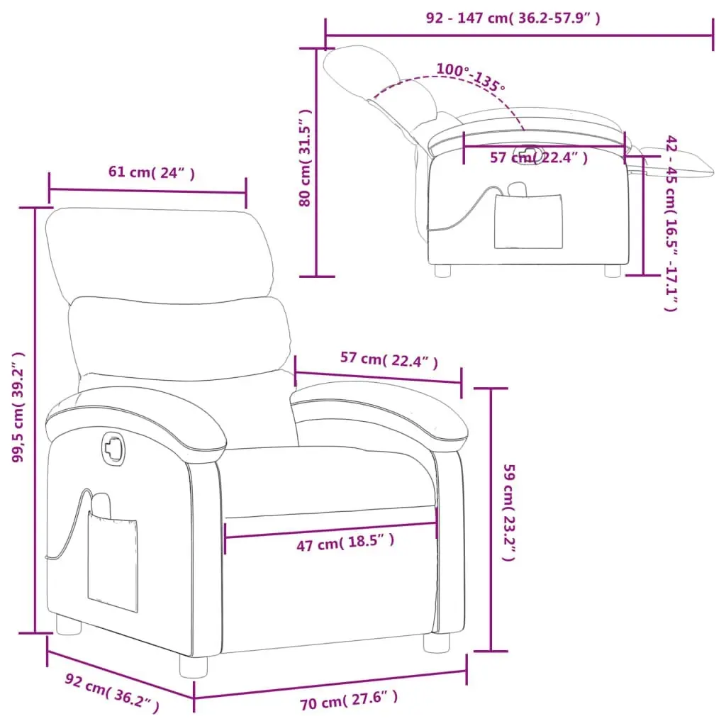 Massage Recliner Chair Dark Grey Fabric 3205365