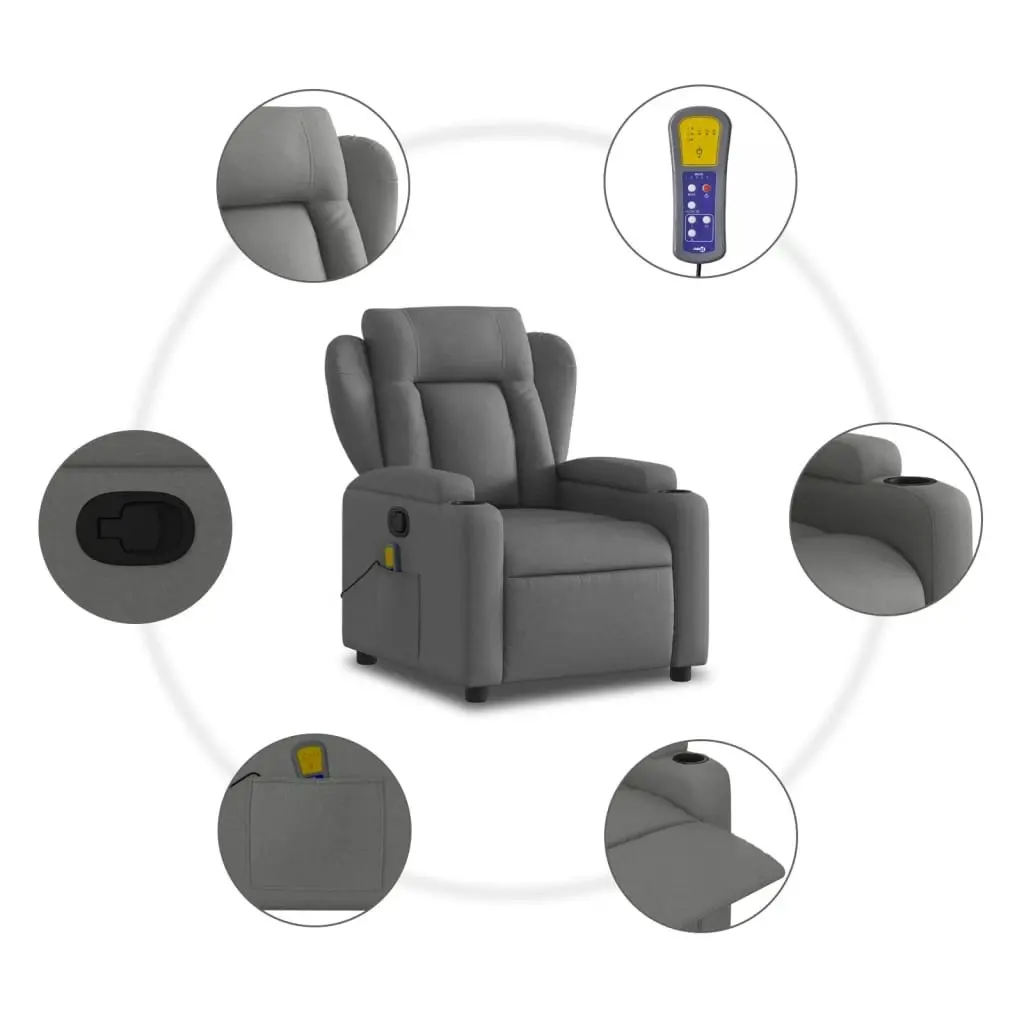 Massage Recliner Chair Dark Grey Fabric 3205569