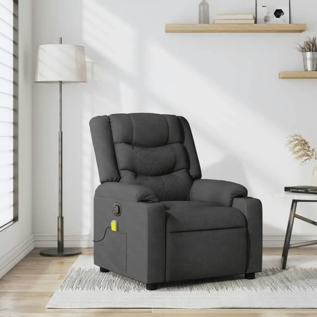 Massage Recliner Chair Dark Grey Fabric 3206836