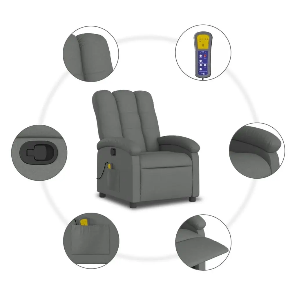 Massage Recliner Chair Dark Grey Fabric 371740