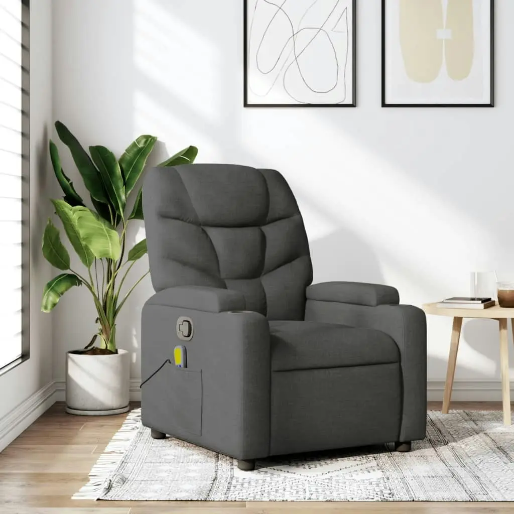 Massage Recliner Chair Dark Grey Fabric 372454