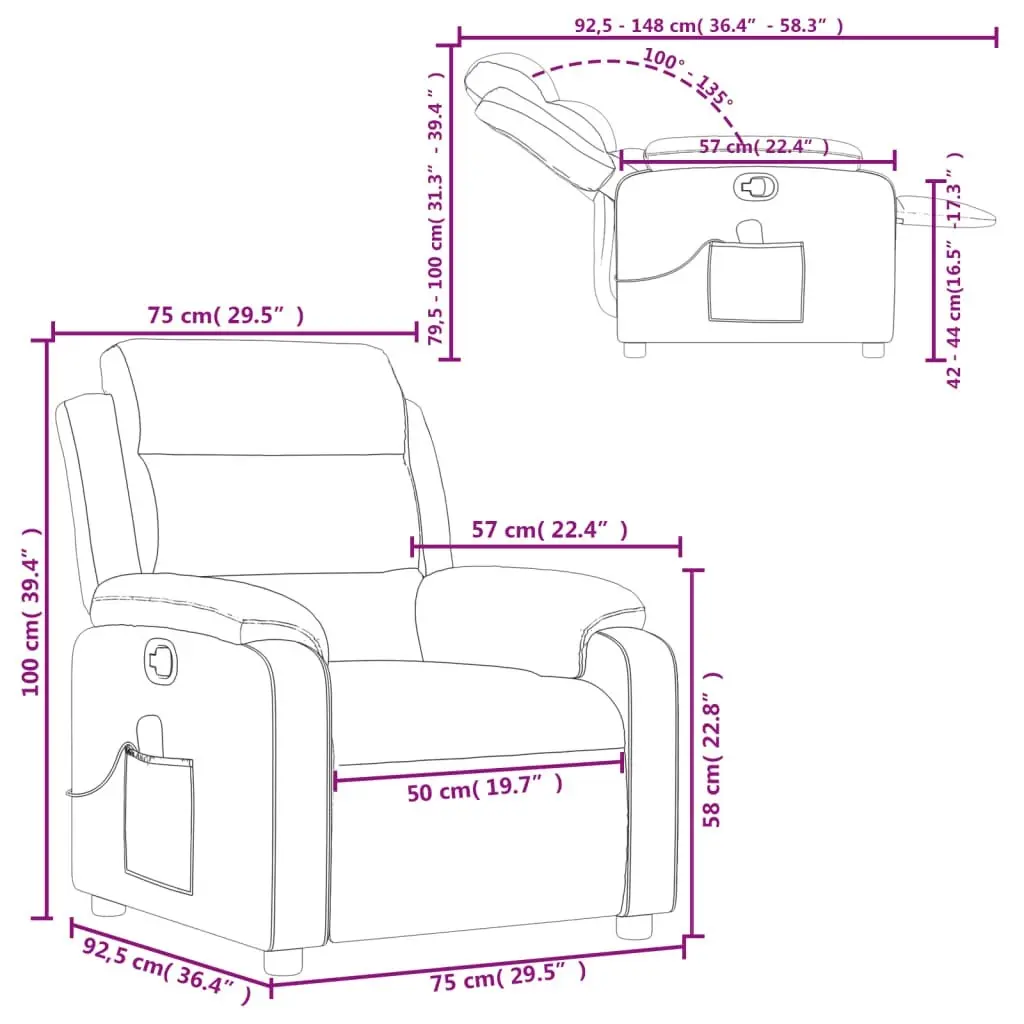 Massage Recliner Chair Dark Grey Fabric 373475