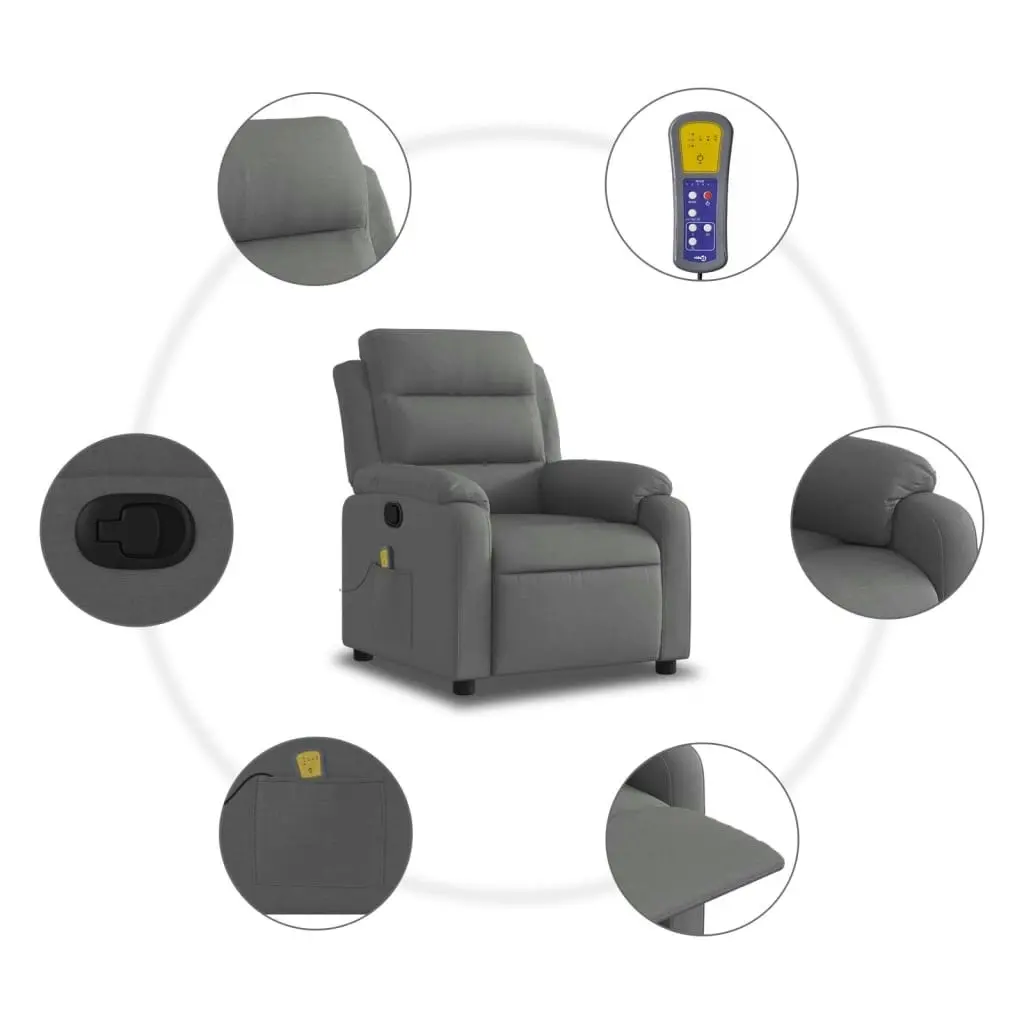 Massage Recliner Chair Dark Grey Fabric 373475