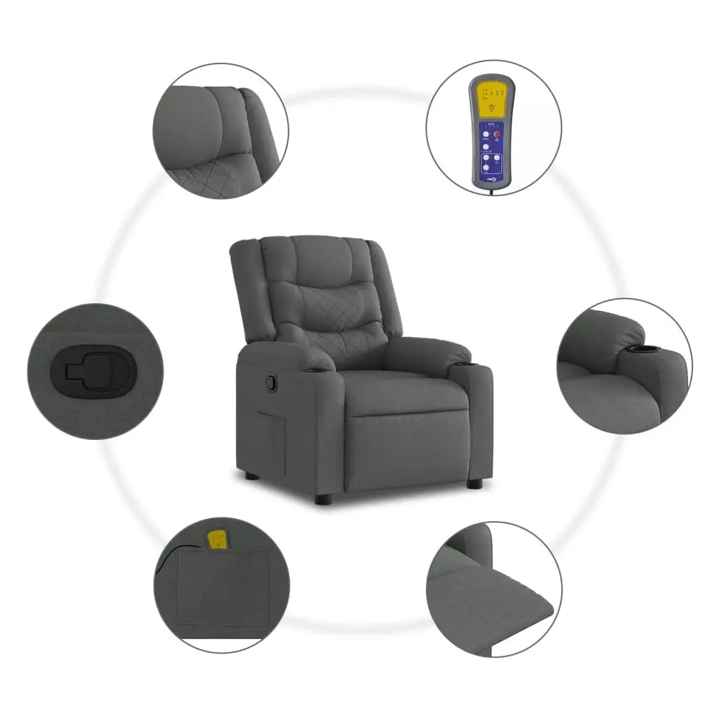 Massage Recliner Chair Dark Grey Fabric 374131