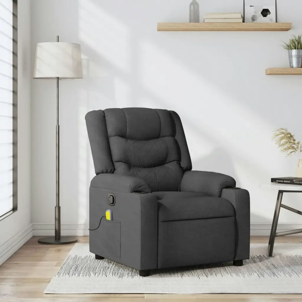 Massage Recliner Chair Dark Grey Fabric 374131