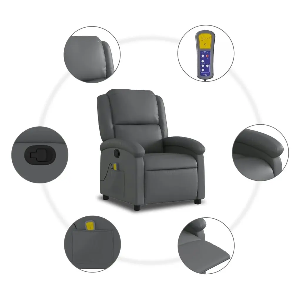 Massage Recliner Chair Grey Faux Leather 3205449