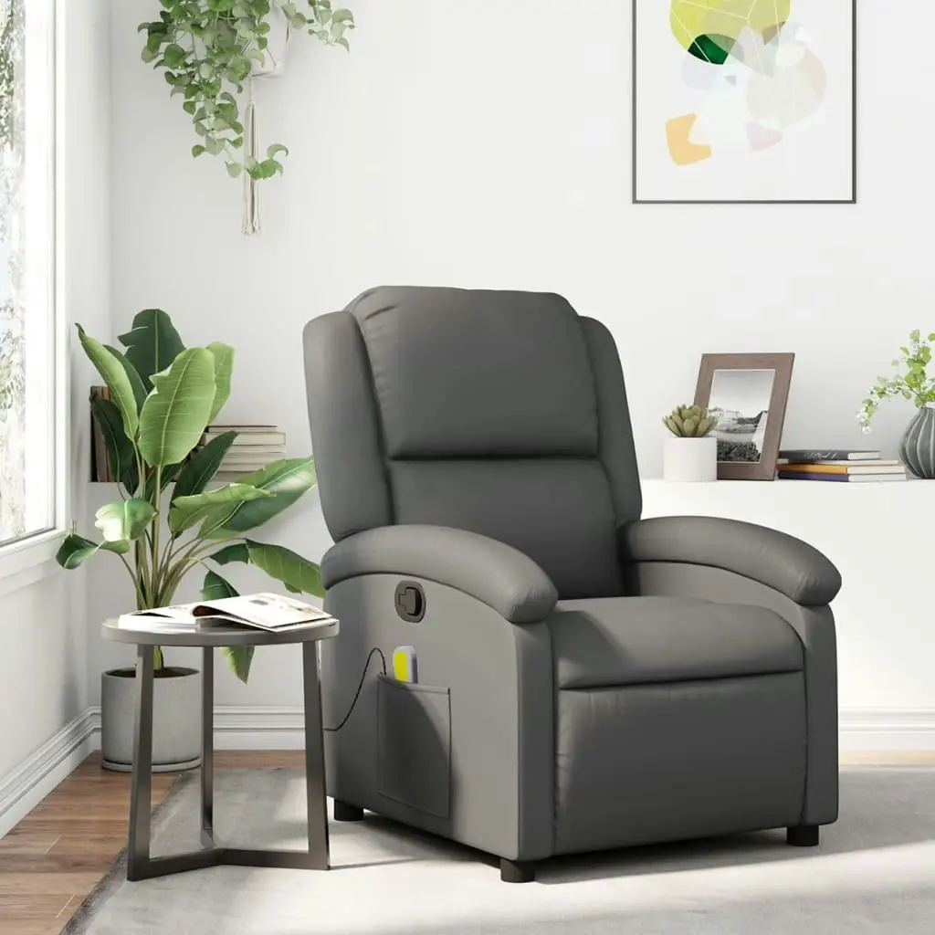 Massage Recliner Chair Grey Faux Leather 3205449