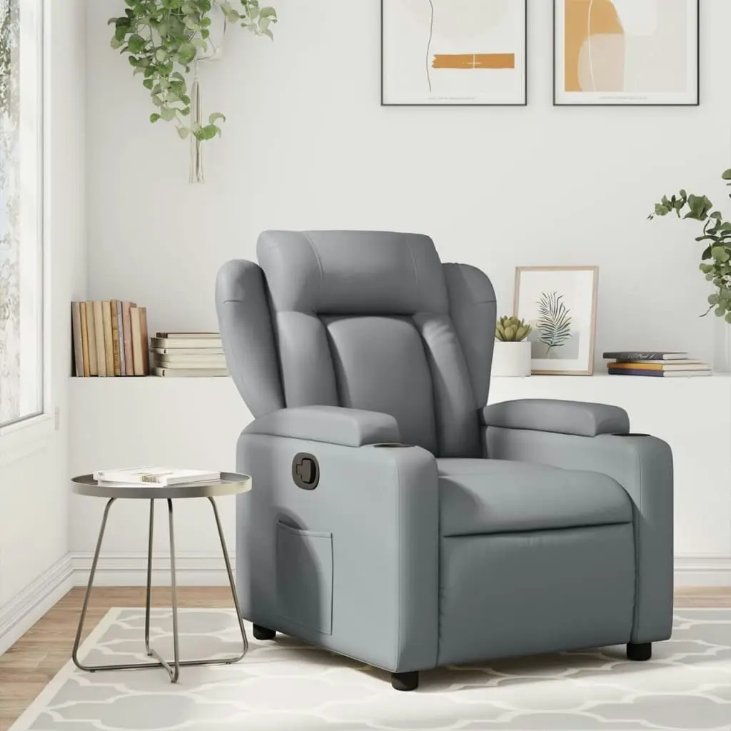 Massage Recliner Chair Grey Faux Leather 3205598