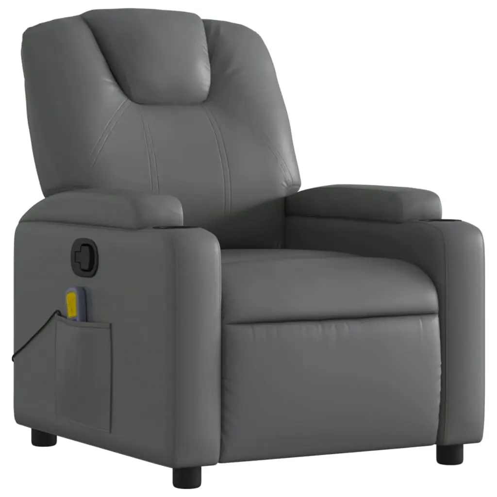 Massage Recliner Chair Grey Faux Leather 3205545