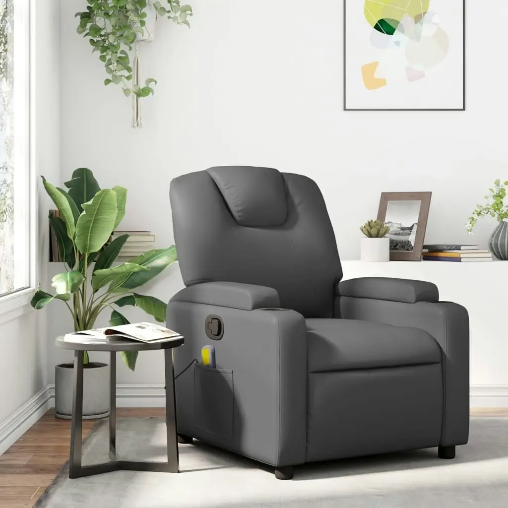 Massage Recliner Chair Grey Faux Leather 3205545