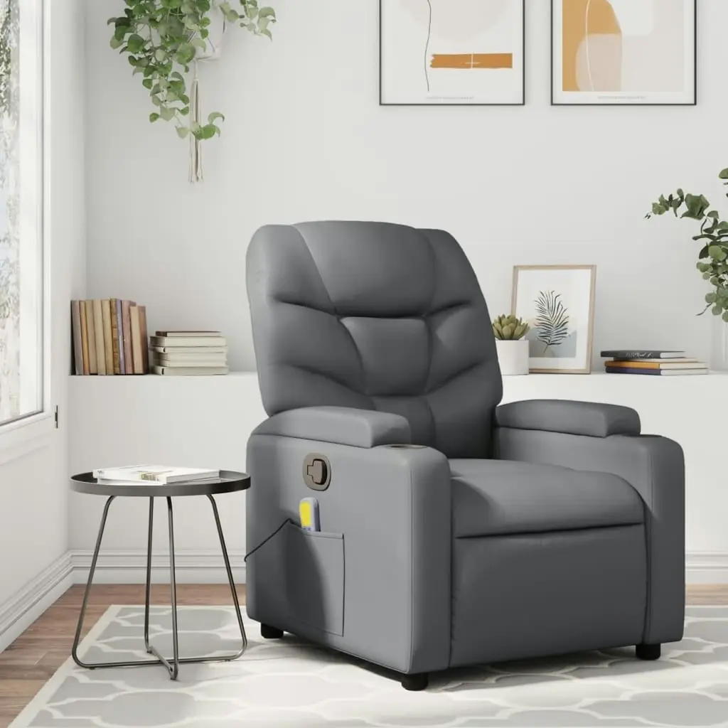 Massage Recliner Chair Grey Faux Leather 3205645