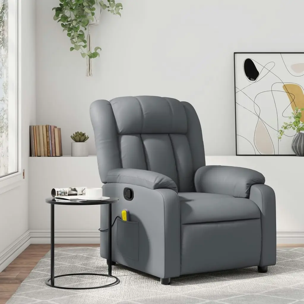 Massage Recliner Chair Grey Faux Leather 3205765