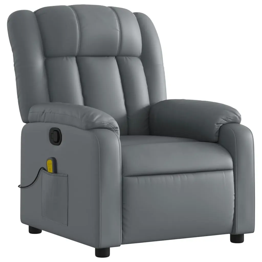 Massage Recliner Chair Grey Faux Leather 3205765