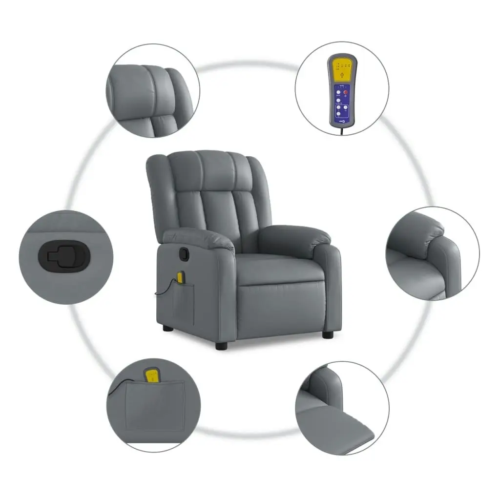 Massage Recliner Chair Grey Faux Leather 3205765