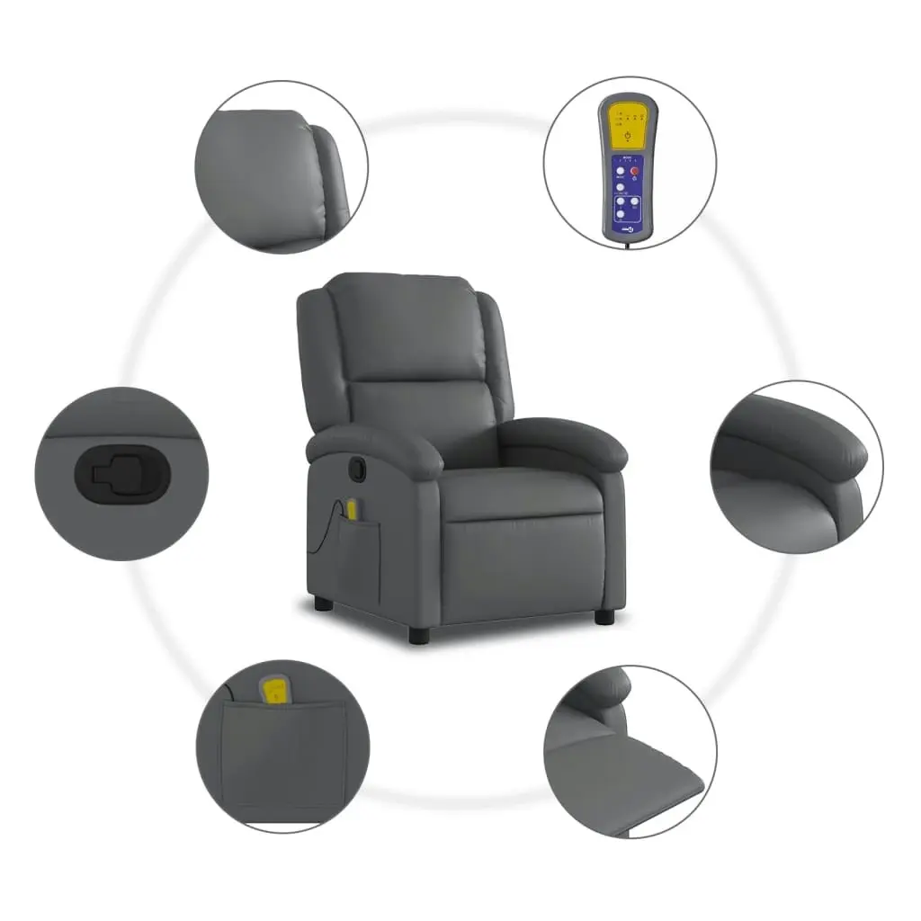 Massage Recliner Chair Grey Faux Leather 3205901