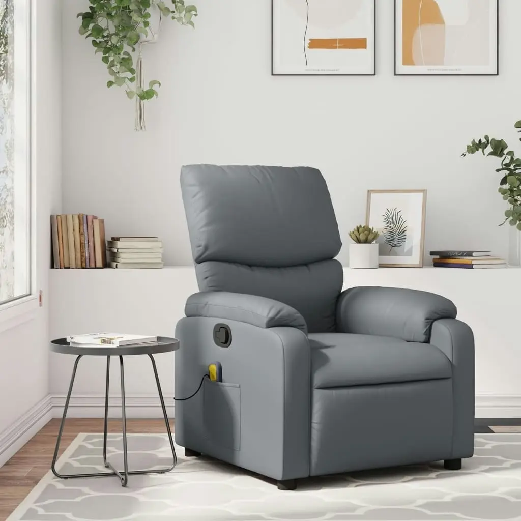 Massage Recliner Chair Grey Faux Leather 3205713