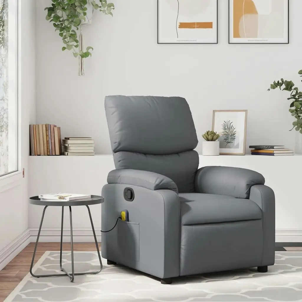 Massage Recliner Chair Grey Faux Leather 3206118