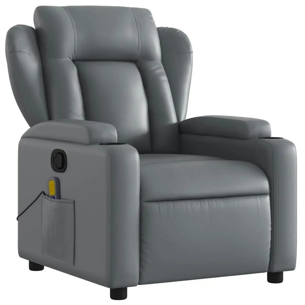 Massage Recliner Chair Grey Faux Leather 372437