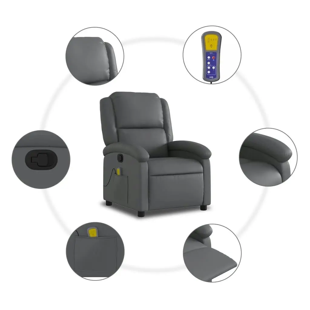 Massage Recliner Chair Grey Faux Leather 371785