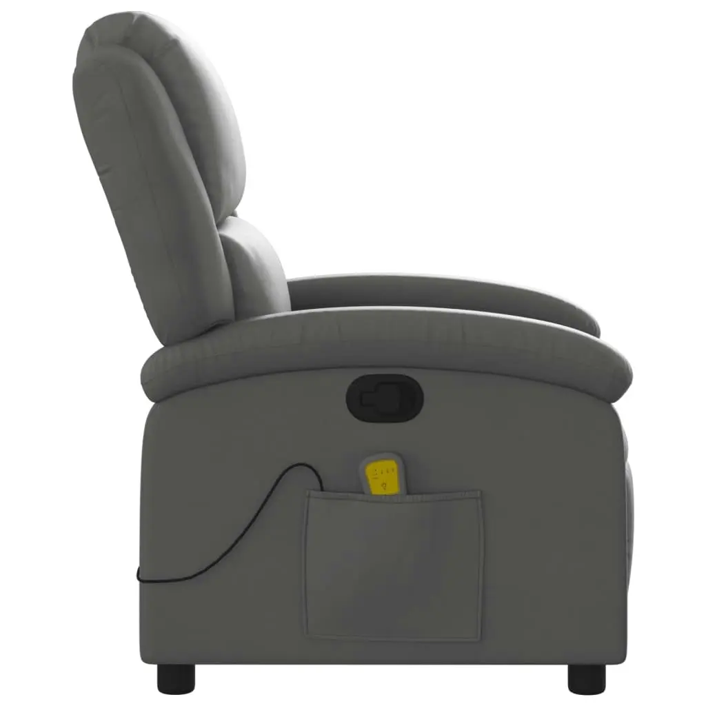 Massage Recliner Chair Grey Real Leather 3205473