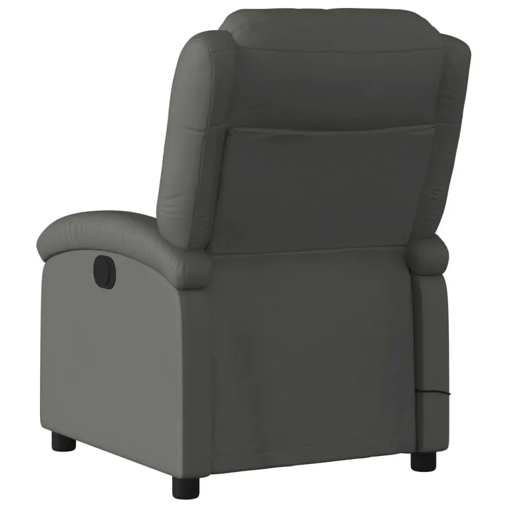 Massage Recliner Chair Grey Real Leather 3205473