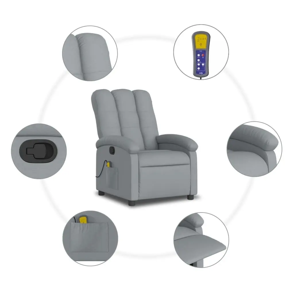 Massage Recliner Chair Light Grey Fabric 3205384