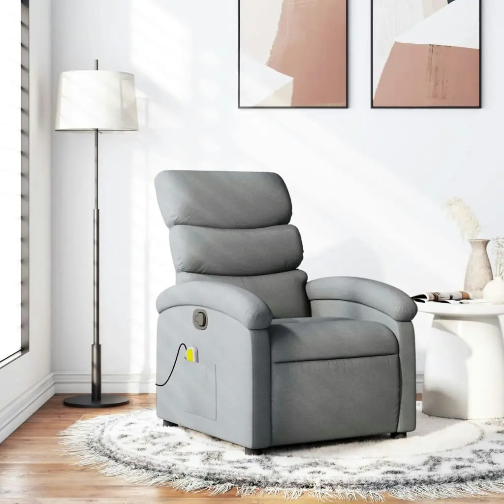 Massage Recliner Chair Light Grey Fabric 3205364