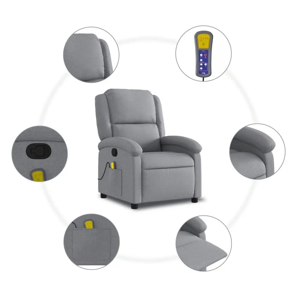 Massage Recliner Chair Light Grey Fabric 3205416