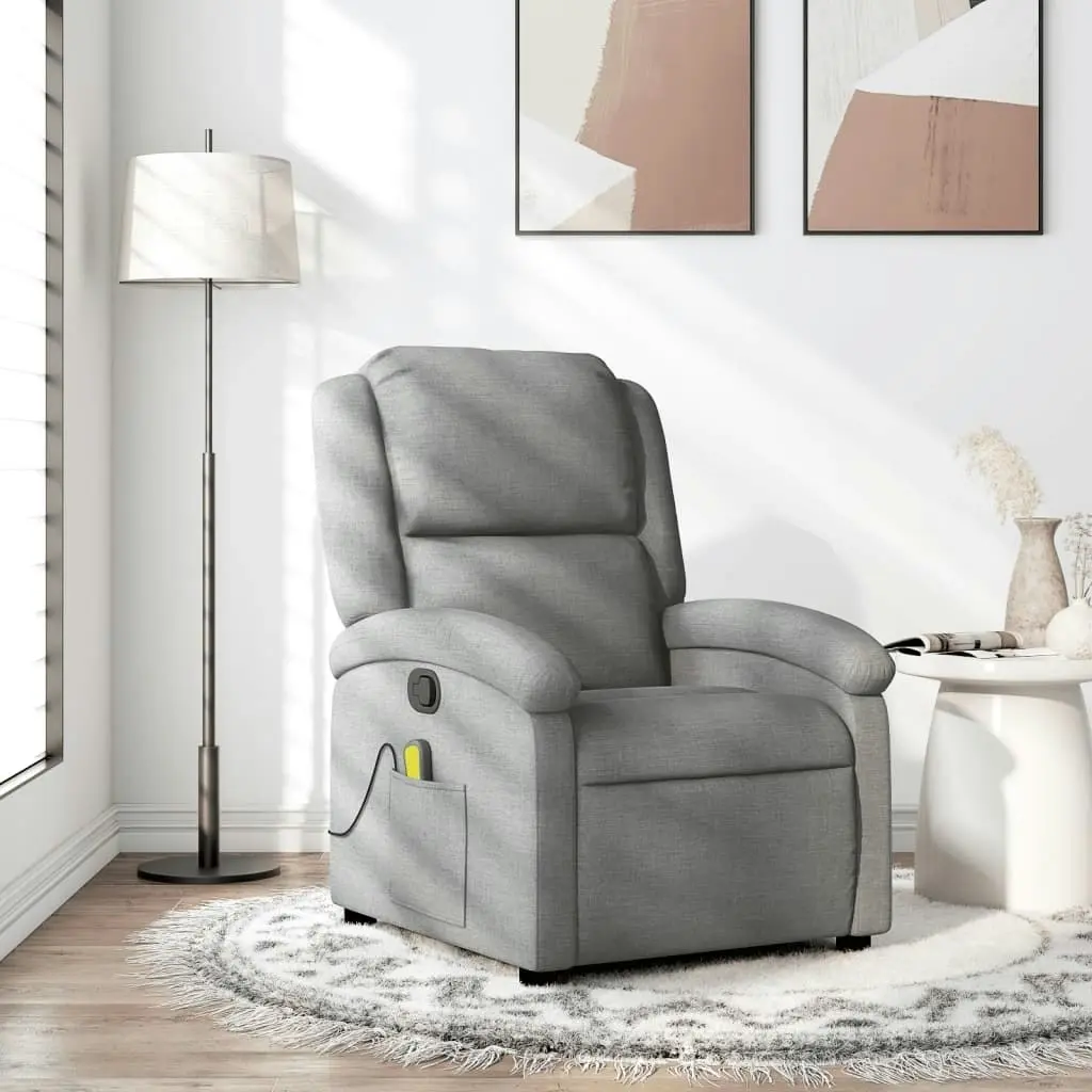 Massage Recliner Chair Light Grey Fabric 3205416