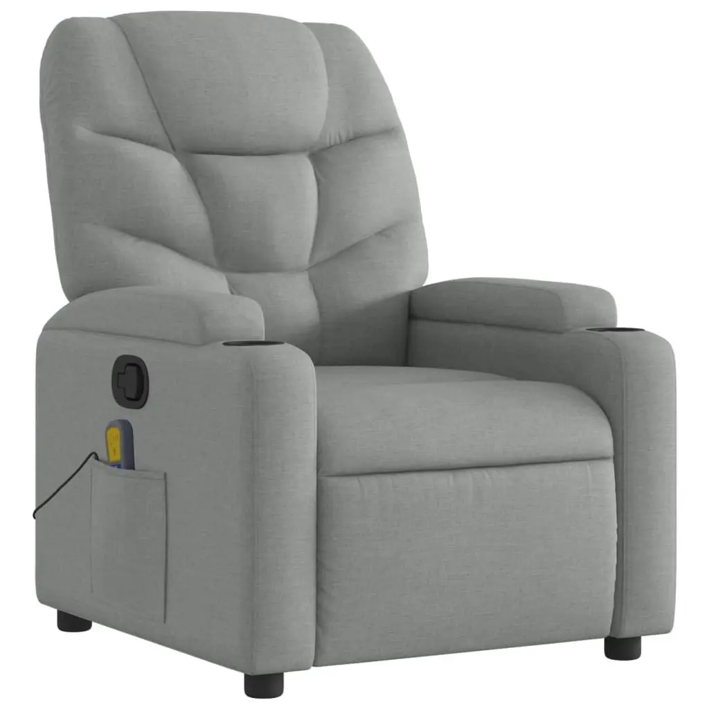 Massage Recliner Chair Light Grey Fabric 3205612