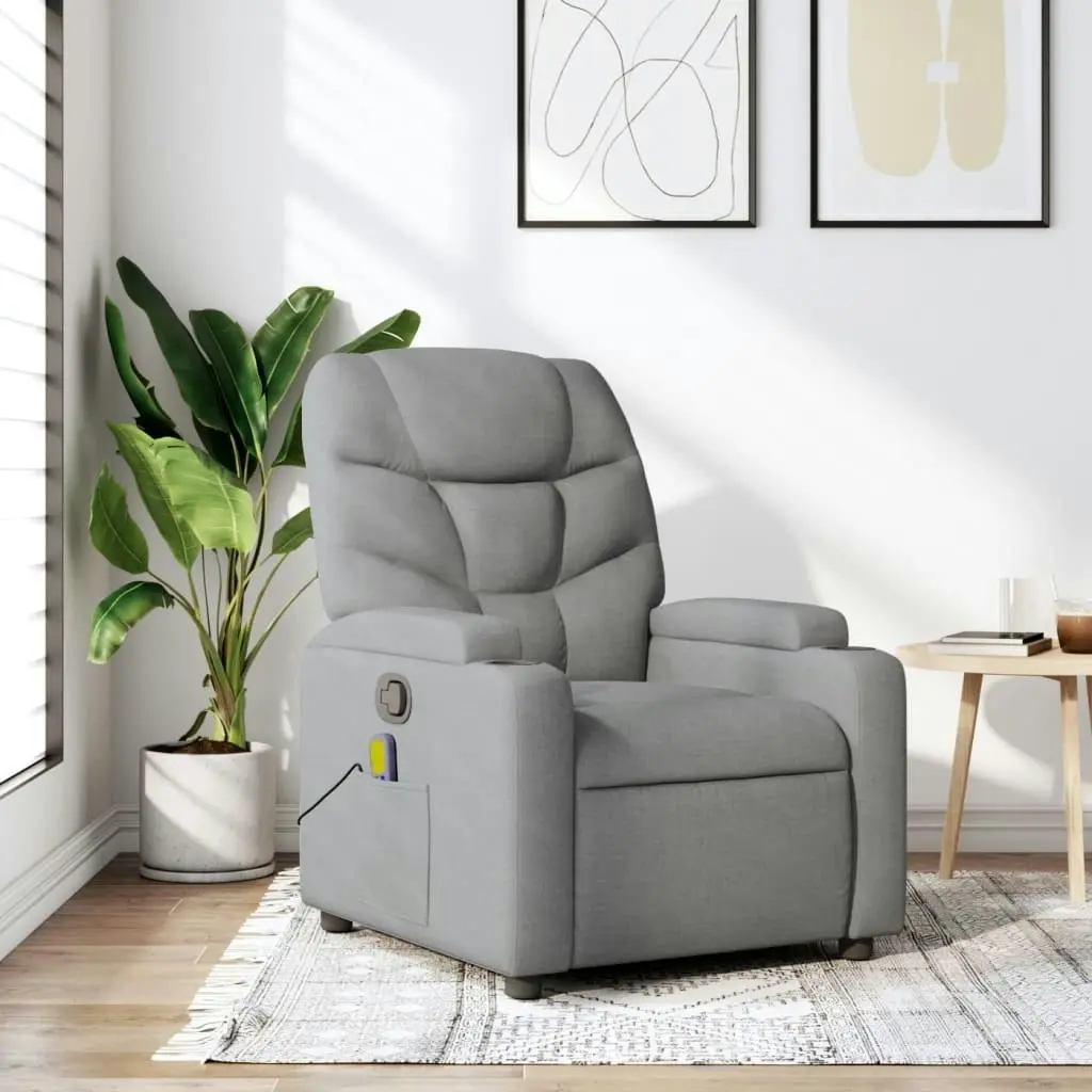 Massage Recliner Chair Light Grey Fabric 3205612