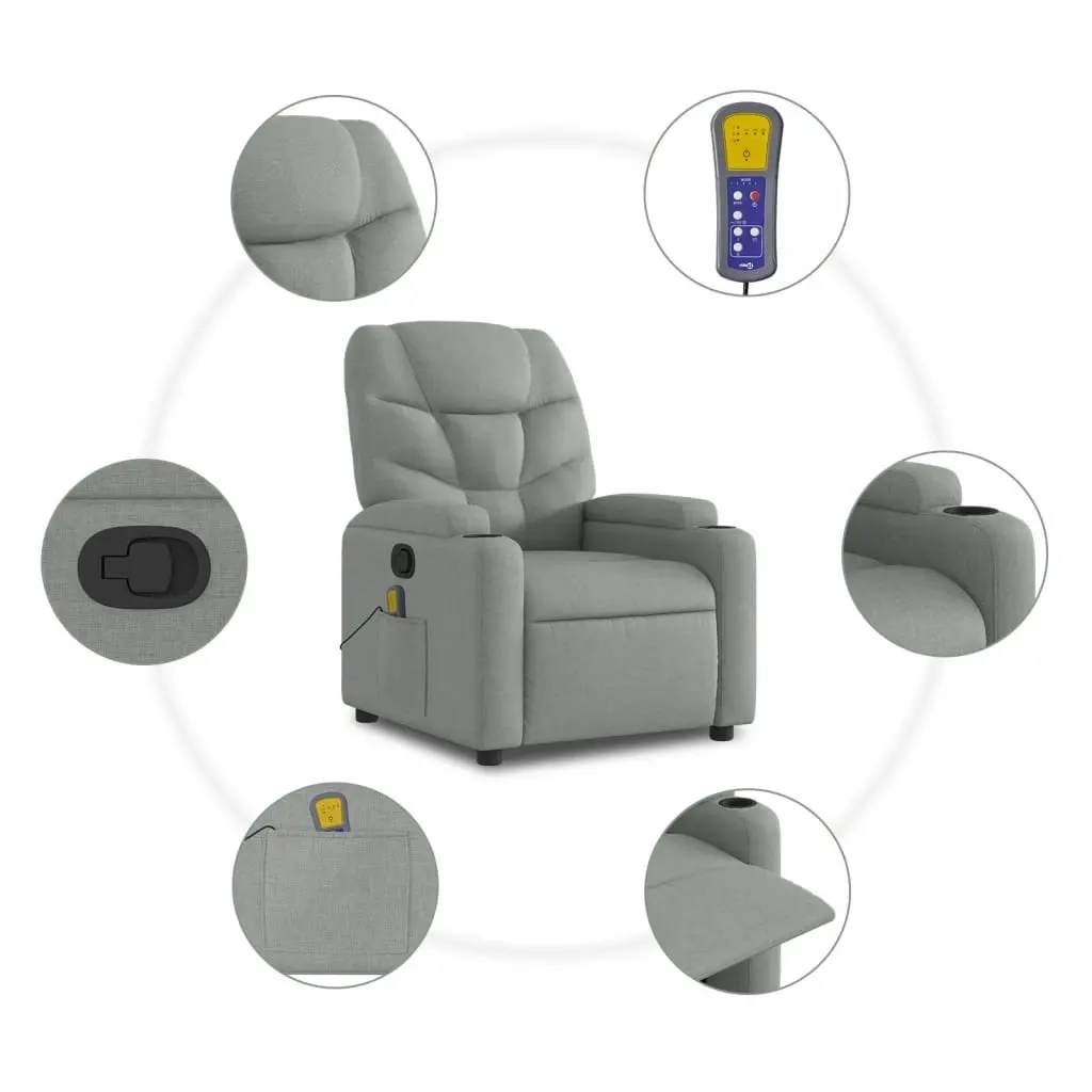 Massage Recliner Chair Light Grey Fabric 3205612