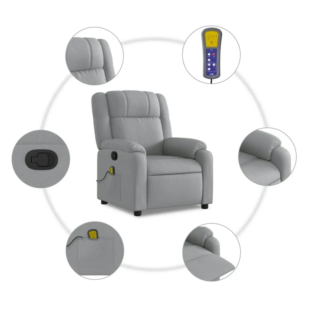 Massage Recliner Chair Light Grey Fabric 3205752